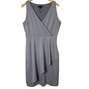 Banana Republic Womens Dress‎ 10 Gray Sleeveless V Neck Faux Wrap Sheath Career